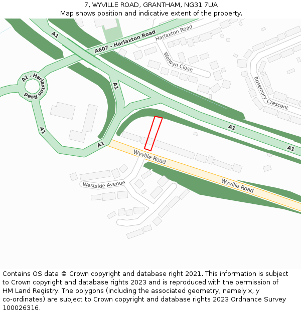 7, WYVILLE ROAD, GRANTHAM, NG31 7UA: Location map and indicative extent of plot