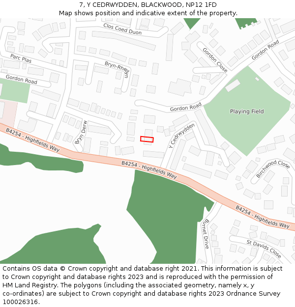 7, Y CEDRWYDDEN, BLACKWOOD, NP12 1FD: Location map and indicative extent of plot