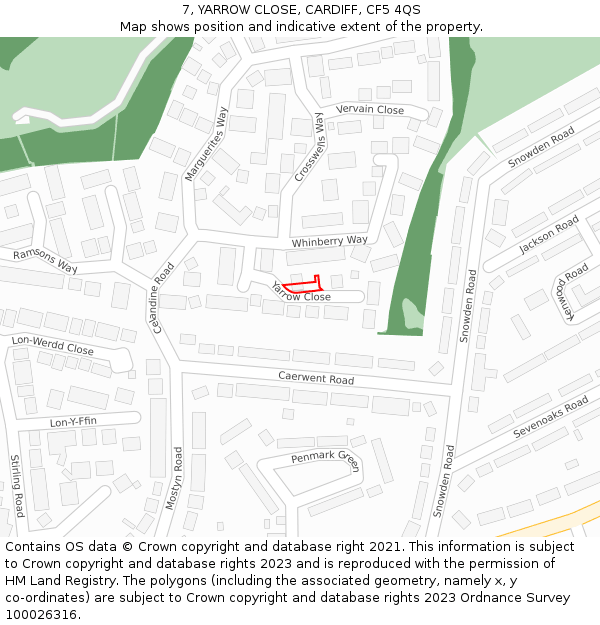 7, YARROW CLOSE, CARDIFF, CF5 4QS: Location map and indicative extent of plot