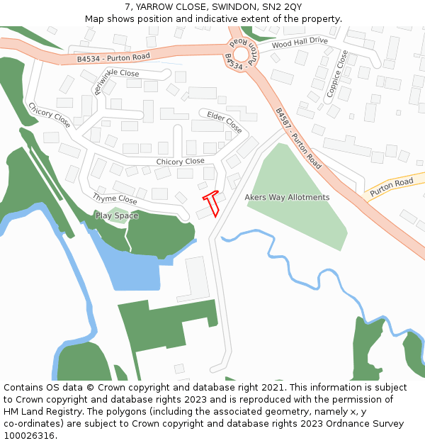 7, YARROW CLOSE, SWINDON, SN2 2QY: Location map and indicative extent of plot