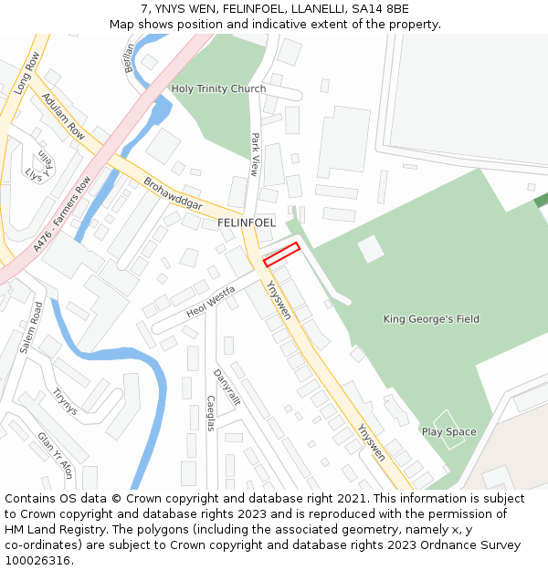 7, YNYS WEN, FELINFOEL, LLANELLI, SA14 8BE: Location map and indicative extent of plot
