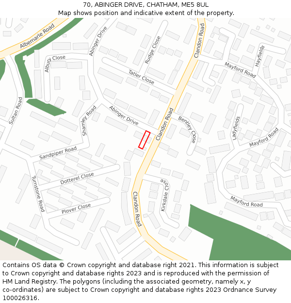 70, ABINGER DRIVE, CHATHAM, ME5 8UL: Location map and indicative extent of plot