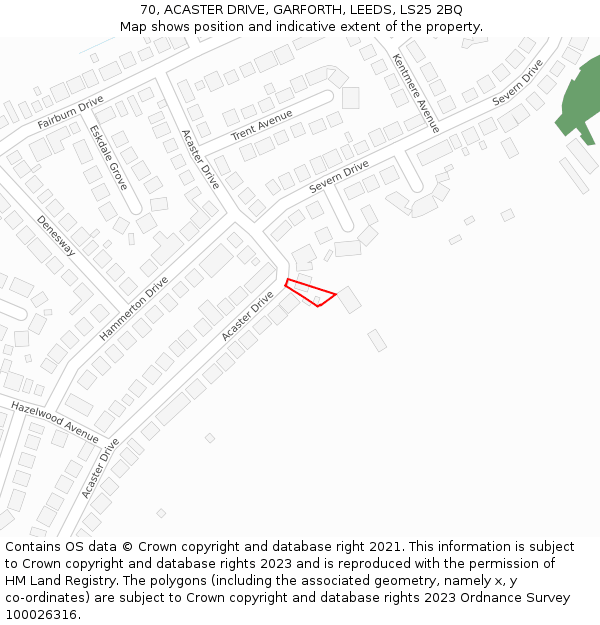 70, ACASTER DRIVE, GARFORTH, LEEDS, LS25 2BQ: Location map and indicative extent of plot