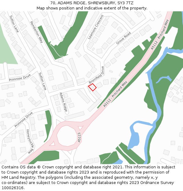 70, ADAMS RIDGE, SHREWSBURY, SY3 7TZ: Location map and indicative extent of plot