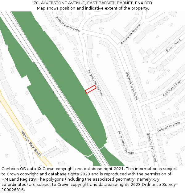 70, ALVERSTONE AVENUE, EAST BARNET, BARNET, EN4 8EB: Location map and indicative extent of plot