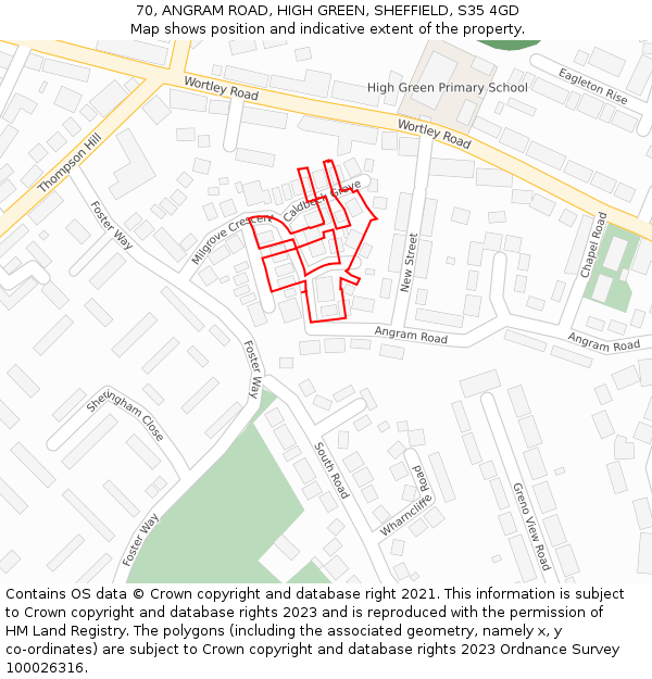 70, ANGRAM ROAD, HIGH GREEN, SHEFFIELD, S35 4GD: Location map and indicative extent of plot