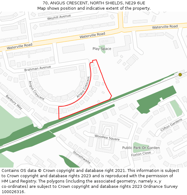 70, ANGUS CRESCENT, NORTH SHIELDS, NE29 6UE: Location map and indicative extent of plot