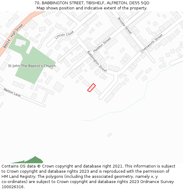 70, BABBINGTON STREET, TIBSHELF, ALFRETON, DE55 5QD: Location map and indicative extent of plot