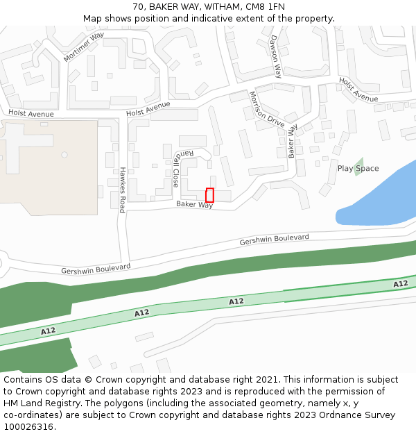 70, BAKER WAY, WITHAM, CM8 1FN: Location map and indicative extent of plot