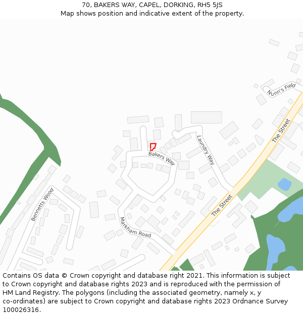 70, BAKERS WAY, CAPEL, DORKING, RH5 5JS: Location map and indicative extent of plot