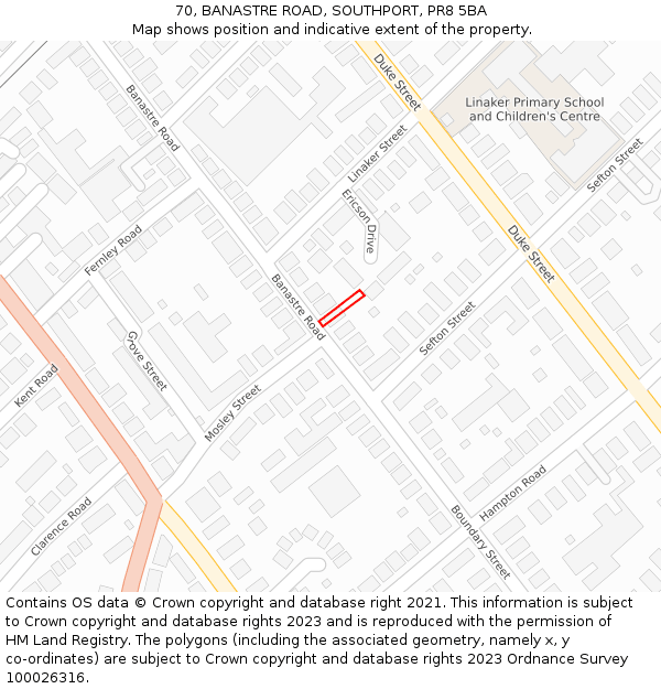 70, BANASTRE ROAD, SOUTHPORT, PR8 5BA: Location map and indicative extent of plot