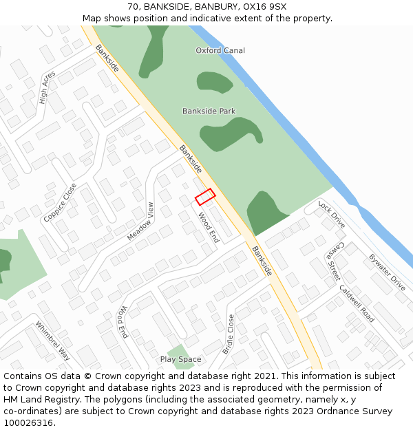 70, BANKSIDE, BANBURY, OX16 9SX: Location map and indicative extent of plot