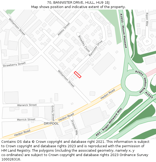 70, BANNISTER DRIVE, HULL, HU9 1EJ: Location map and indicative extent of plot