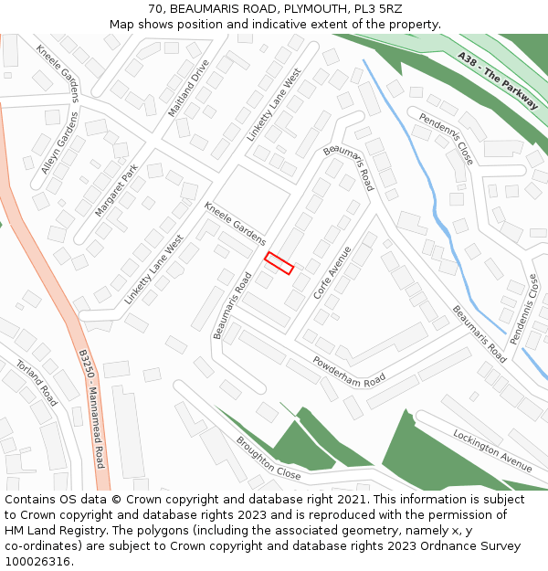 70, BEAUMARIS ROAD, PLYMOUTH, PL3 5RZ: Location map and indicative extent of plot