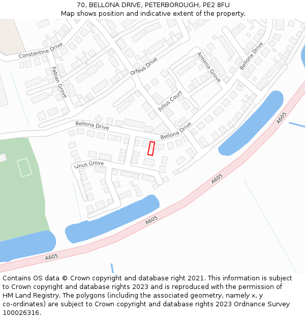 70, BELLONA DRIVE, PETERBOROUGH, PE2 8FU: Location map and indicative extent of plot