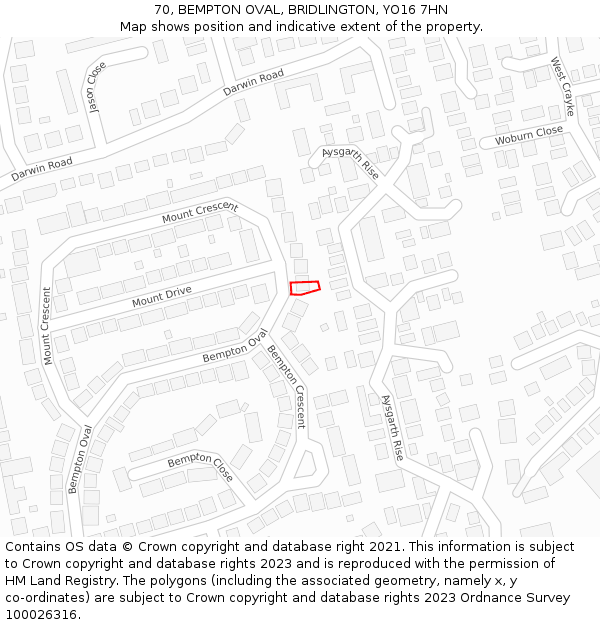 70, BEMPTON OVAL, BRIDLINGTON, YO16 7HN: Location map and indicative extent of plot