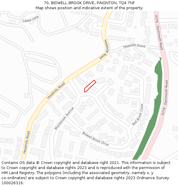 70, BIDWELL BROOK DRIVE, PAIGNTON, TQ4 7NF: Location map and indicative extent of plot