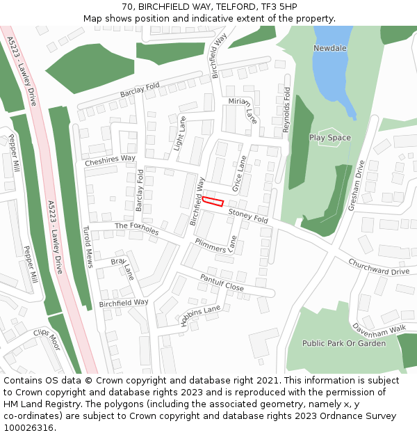 70, BIRCHFIELD WAY, TELFORD, TF3 5HP: Location map and indicative extent of plot