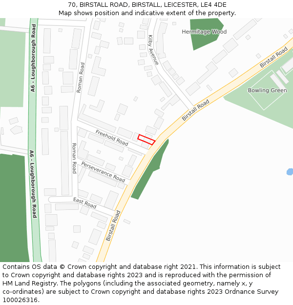 70, BIRSTALL ROAD, BIRSTALL, LEICESTER, LE4 4DE: Location map and indicative extent of plot