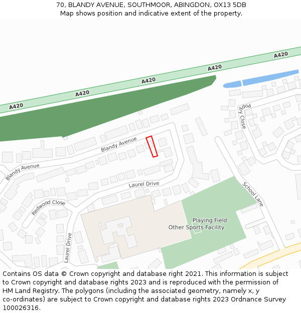 70, BLANDY AVENUE, SOUTHMOOR, ABINGDON, OX13 5DB: Location map and indicative extent of plot