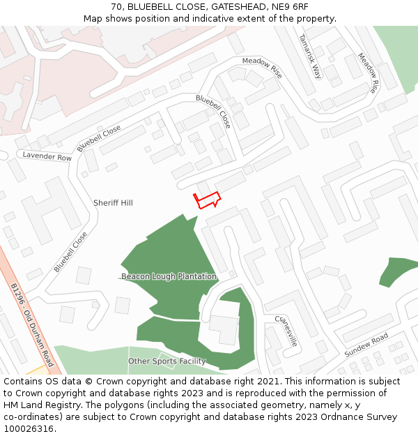 70, BLUEBELL CLOSE, GATESHEAD, NE9 6RF: Location map and indicative extent of plot