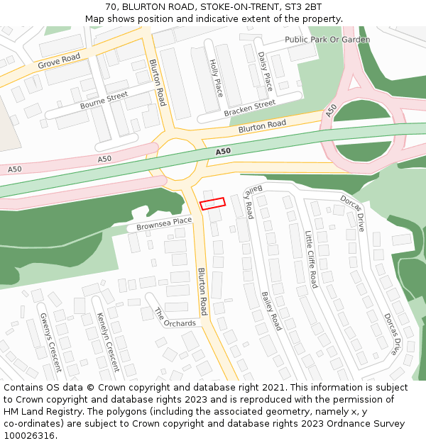 70, BLURTON ROAD, STOKE-ON-TRENT, ST3 2BT: Location map and indicative extent of plot