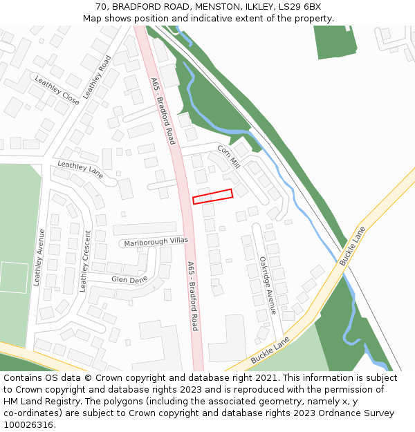 70, BRADFORD ROAD, MENSTON, ILKLEY, LS29 6BX: Location map and indicative extent of plot