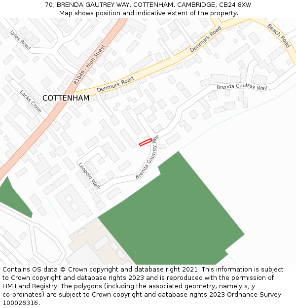 70, BRENDA GAUTREY WAY, COTTENHAM, CAMBRIDGE, CB24 8XW: Location map and indicative extent of plot