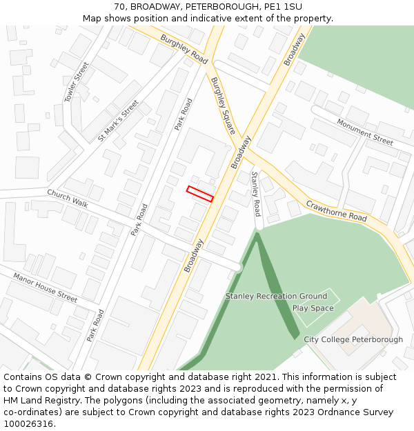 70, BROADWAY, PETERBOROUGH, PE1 1SU: Location map and indicative extent of plot