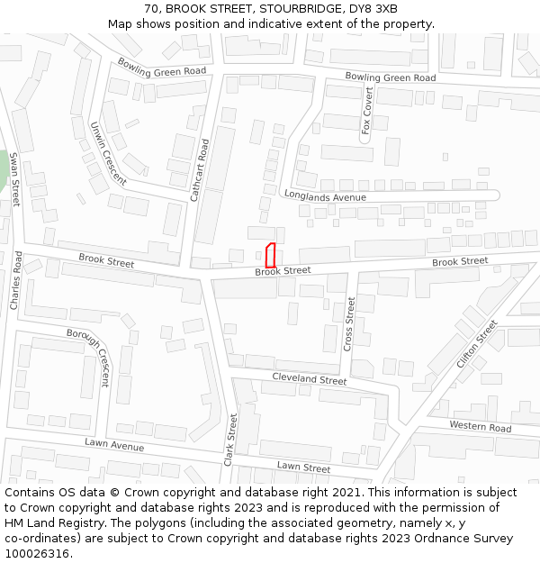 70, BROOK STREET, STOURBRIDGE, DY8 3XB: Location map and indicative extent of plot