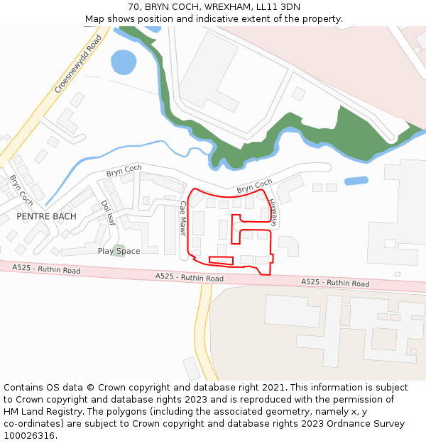 70, BRYN COCH, WREXHAM, LL11 3DN: Location map and indicative extent of plot