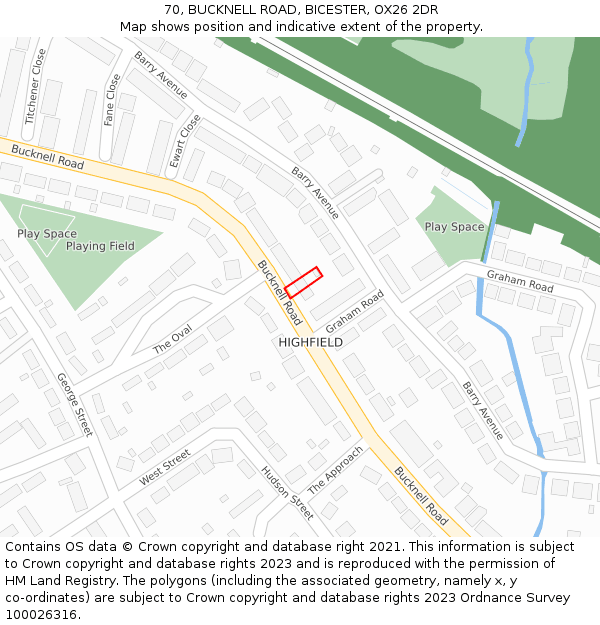 70, BUCKNELL ROAD, BICESTER, OX26 2DR: Location map and indicative extent of plot