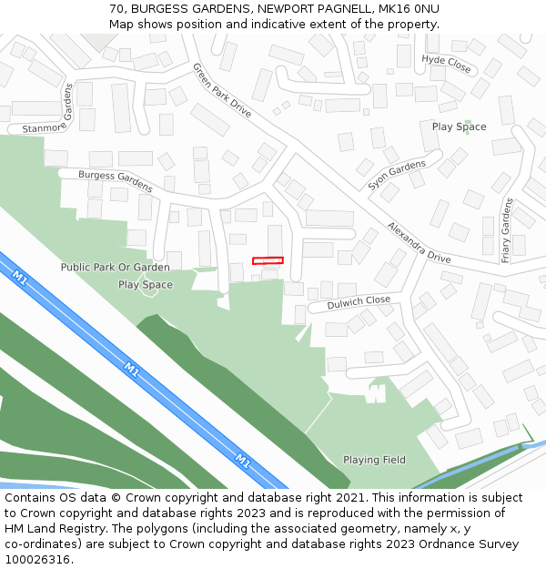 70, BURGESS GARDENS, NEWPORT PAGNELL, MK16 0NU: Location map and indicative extent of plot