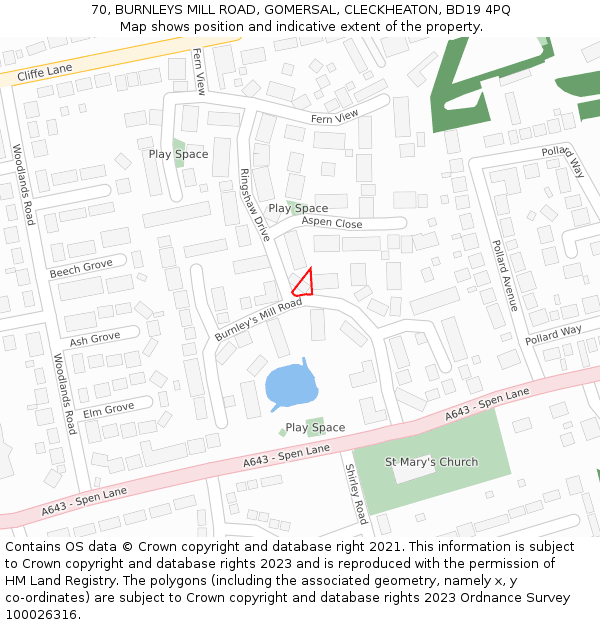 70, BURNLEYS MILL ROAD, GOMERSAL, CLECKHEATON, BD19 4PQ: Location map and indicative extent of plot