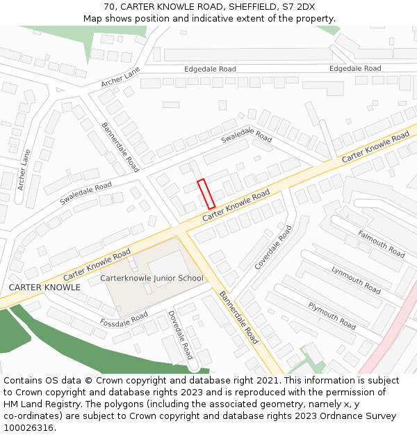 70, CARTER KNOWLE ROAD, SHEFFIELD, S7 2DX: Location map and indicative extent of plot