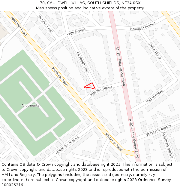 70, CAULDWELL VILLAS, SOUTH SHIELDS, NE34 0SX: Location map and indicative extent of plot