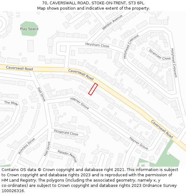 70, CAVERSWALL ROAD, STOKE-ON-TRENT, ST3 6PL: Location map and indicative extent of plot