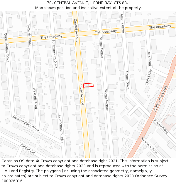 70, CENTRAL AVENUE, HERNE BAY, CT6 8RU: Location map and indicative extent of plot