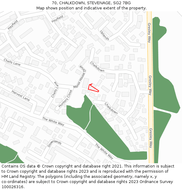 70, CHALKDOWN, STEVENAGE, SG2 7BG: Location map and indicative extent of plot