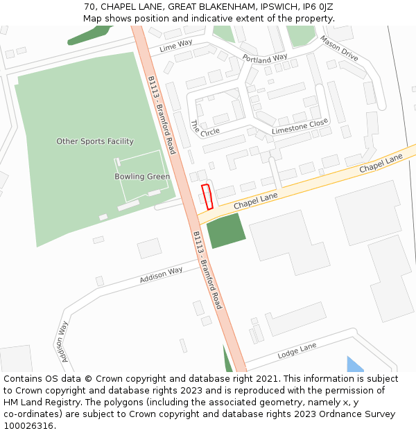 70, CHAPEL LANE, GREAT BLAKENHAM, IPSWICH, IP6 0JZ: Location map and indicative extent of plot