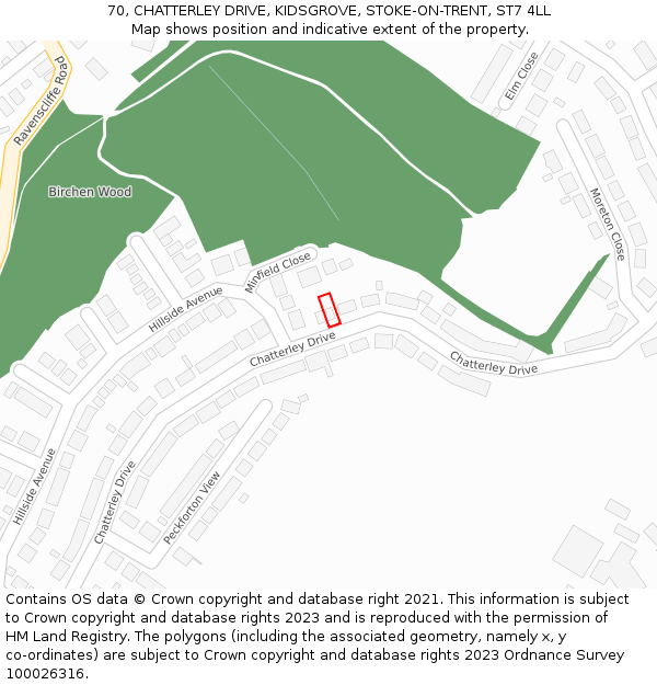 70, CHATTERLEY DRIVE, KIDSGROVE, STOKE-ON-TRENT, ST7 4LL: Location map and indicative extent of plot