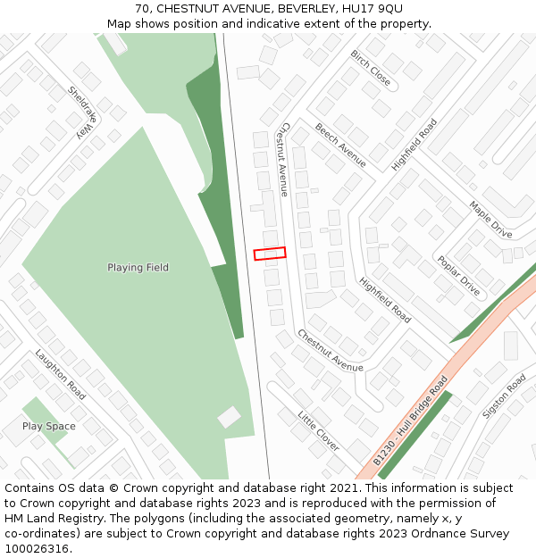 70, CHESTNUT AVENUE, BEVERLEY, HU17 9QU: Location map and indicative extent of plot