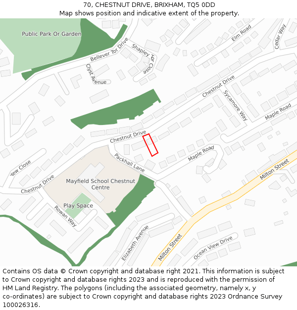 70, CHESTNUT DRIVE, BRIXHAM, TQ5 0DD: Location map and indicative extent of plot