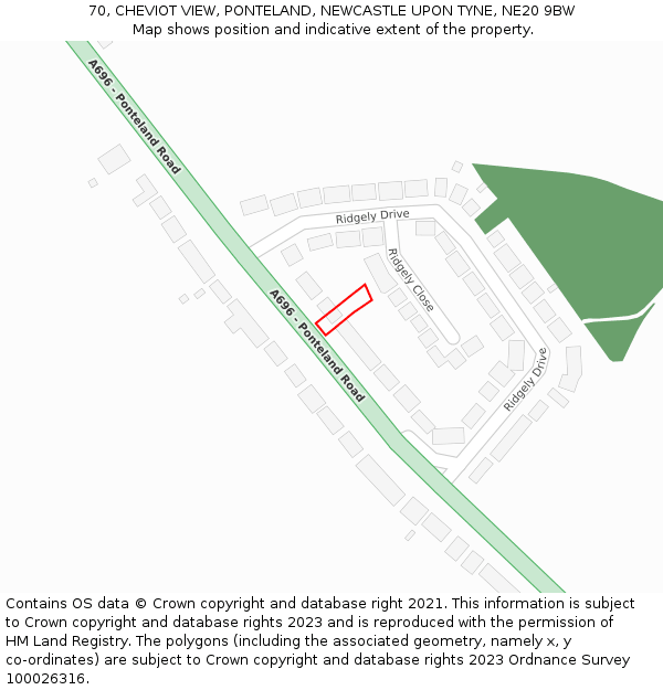 70, CHEVIOT VIEW, PONTELAND, NEWCASTLE UPON TYNE, NE20 9BW: Location map and indicative extent of plot