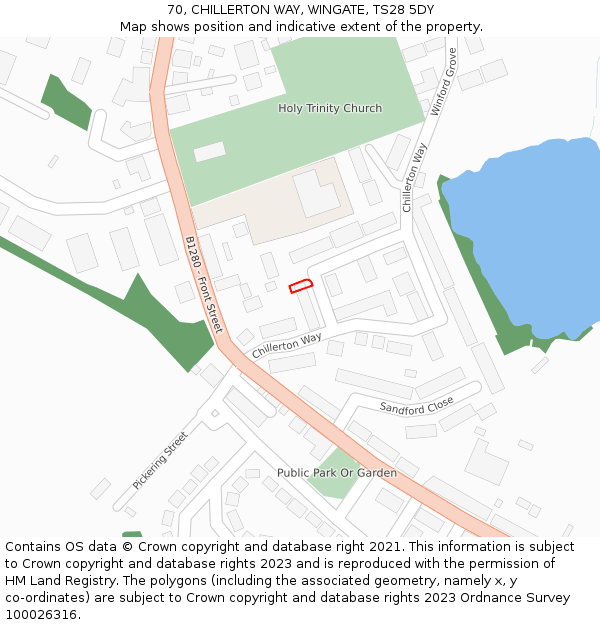 70, CHILLERTON WAY, WINGATE, TS28 5DY: Location map and indicative extent of plot