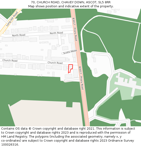 70, CHURCH ROAD, CHAVEY DOWN, ASCOT, SL5 8RR: Location map and indicative extent of plot