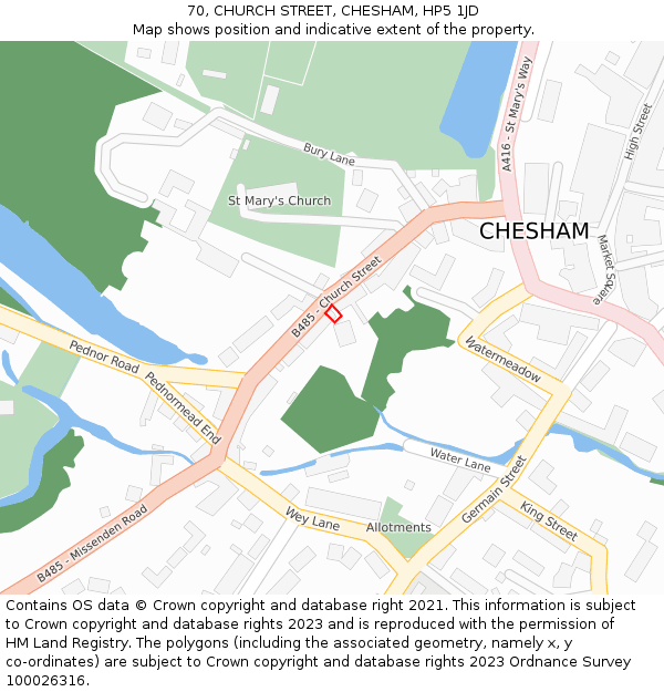 70, CHURCH STREET, CHESHAM, HP5 1JD: Location map and indicative extent of plot