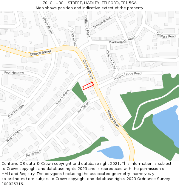 70, CHURCH STREET, HADLEY, TELFORD, TF1 5SA: Location map and indicative extent of plot