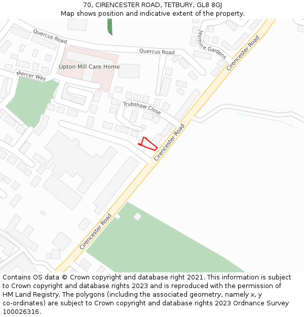 70, CIRENCESTER ROAD, TETBURY, GL8 8GJ: Location map and indicative extent of plot