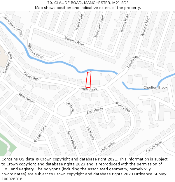 70, CLAUDE ROAD, MANCHESTER, M21 8DF: Location map and indicative extent of plot